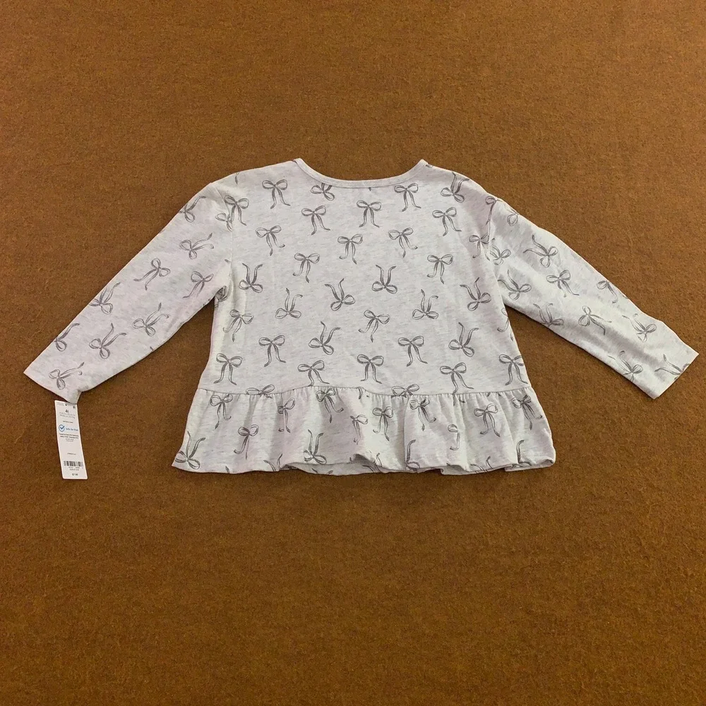 Carter's Toddler 4T White Grey Lace Bow Peplum Long Sleeve Top 2pc Lot New